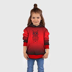 Толстовка-худи детская Сова маркером на чёрно-красном, цвет: 3D-красный — фото 2