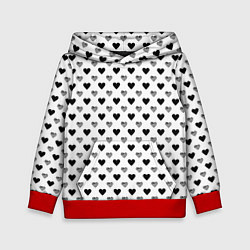 Толстовка-худи детская Черно-белые сердечки, цвет: 3D-красный