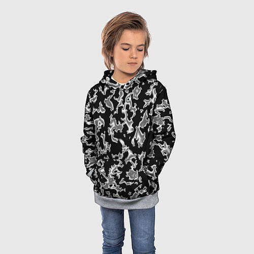 Детская толстовка Капли жидкого металла - камуфляж на чёрном / 3D-Меланж – фото 3