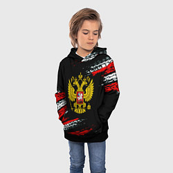 Толстовка-худи детская Герб РФ краски патриотический, цвет: 3D-черный — фото 2