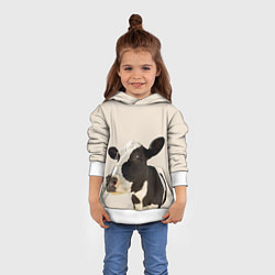 Толстовка-худи детская Корова на бежевом фоне, цвет: 3D-белый — фото 2