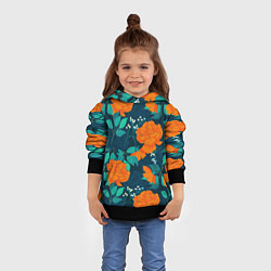 Толстовка-худи детская Паттерн с оранжевыми цветами, цвет: 3D-черный — фото 2