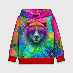 Толстовка-худи детская Цветной медведь, цвет: 3D-красный