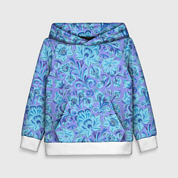Толстовка-худи детская Узоры и цветы гжель паттерн, цвет: 3D-белый