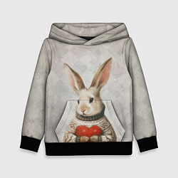 Толстовка-худи детская Влюблённый кролик в свитере с сердцем, цвет: 3D-черный