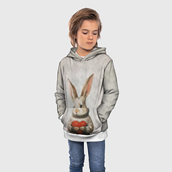 Толстовка-худи детская Влюблённый кролик в свитере с сердцем, цвет: 3D-белый — фото 2