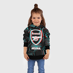 Толстовка-худи детская Arsenal FC в стиле glitch на темном фоне, цвет: 3D-черный — фото 2
