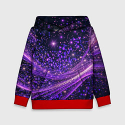 Толстовка-худи детская Фиолетовые сверкающие абстрактные волны, цвет: 3D-красный