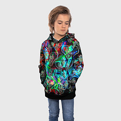 Толстовка-худи детская Слоники в орнаменте, цвет: 3D-черный — фото 2