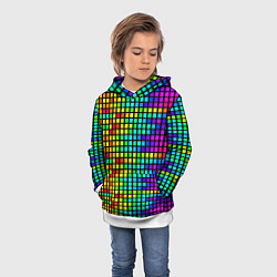Толстовка-худи детская Разноцветные квадраты на чёрном фоне, цвет: 3D-белый — фото 2