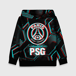 Толстовка-худи детская PSG FC в стиле glitch на темном фоне, цвет: 3D-черный