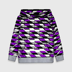 Толстовка-худи детская Фиолетовые треугольники и квадраты на белом фоне, цвет: 3D-меланж