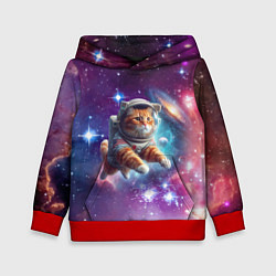 Толстовка-худи детская Котик смелый космонавт - нейросеть, цвет: 3D-красный
