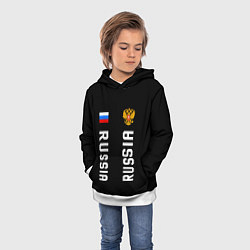 Толстовка-худи детская Россия три полоски на черном фоне, цвет: 3D-белый — фото 2