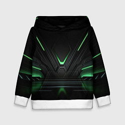 Толстовка-худи детская Футуристическая абстракция с зеленым неоновым свет, цвет: 3D-белый