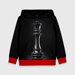 Толстовка-худи детская Черный ферзь - шахматы, цвет: 3D-красный