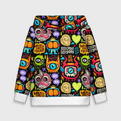 Толстовка-худи детская Feel good every day motivation monsters pattern, цвет: 3D-белый