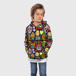 Толстовка-худи детская Feel good every day motivation monsters pattern, цвет: 3D-белый — фото 2