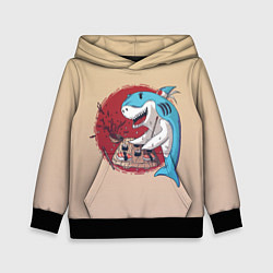 Толстовка-худи детская Sushi shark, цвет: 3D-черный