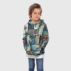 Толстовка-худи детская Деним пэчворк-ржавчина, цвет: 3D-белый — фото 2