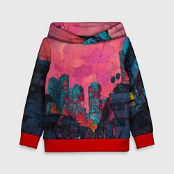 Толстовка-худи детская Абстрактный город в неоновых цветах, цвет: 3D-красный