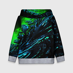 Толстовка-худи детская Яркая зеленая краска на темной абстракции, цвет: 3D-меланж