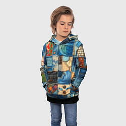 Толстовка-худи детская Vanguard denim patchwork - ai art, цвет: 3D-черный — фото 2
