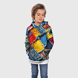Толстовка-худи детская Colorful denim patchwork - ai art, цвет: 3D-белый — фото 2