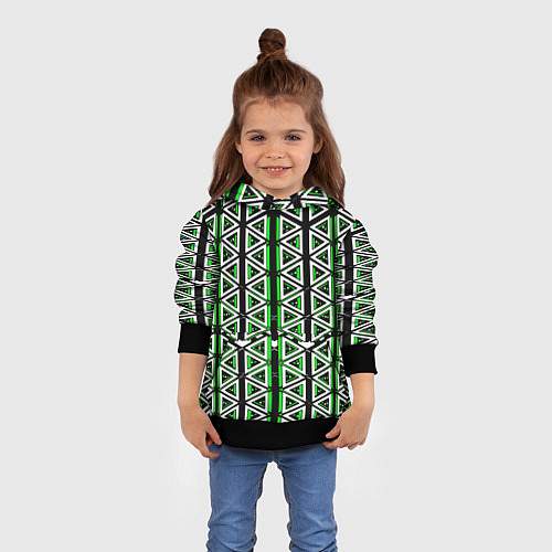 Детская толстовка Бело-зелёные треугольники на чёрном фоне / 3D-Черный – фото 4