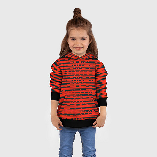 Детская толстовка Чёрные полосы на красном фоне / 3D-Черный – фото 4