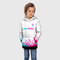 Толстовка-худи детская Leeds United neon gradient style посередине, цвет: 3D-черный — фото 2