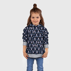 Толстовка-худи детская Чёрно-синий паттерн треугольники, цвет: 3D-меланж — фото 2