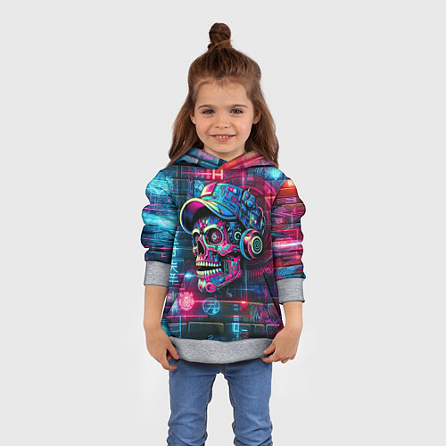 Детская толстовка Кибер чувак череп на фоне граффити - нейросеть / 3D-Меланж – фото 4
