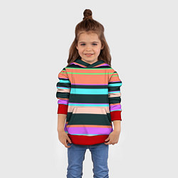 Толстовка-худи детская Цветные разные полосы, цвет: 3D-красный — фото 2