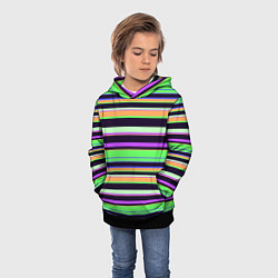 Толстовка-худи детская Зелёно-фиолетовый полосатый, цвет: 3D-черный — фото 2