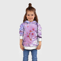 Толстовка-худи детская Цветущая сакура на голубом фоне, цвет: 3D-белый — фото 2