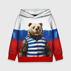 Толстовка-худи детская Медведь и флаг России, цвет: 3D-красный