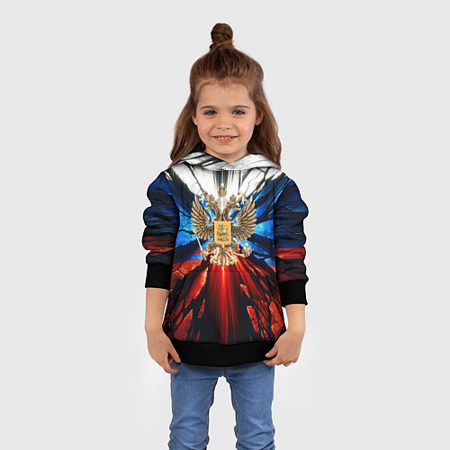 Детская толстовка Герб России триколор / 3D-Черный – фото 4