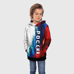 Толстовка-худи детская Россия триколор флаг, цвет: 3D-черный — фото 2
