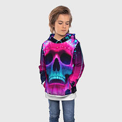 Толстовка-худи детская Pixel skull blast brain - cyber city ai art, цвет: 3D-белый — фото 2
