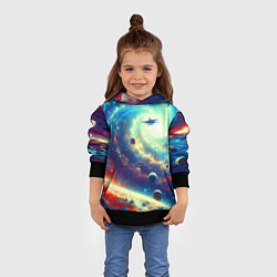 Толстовка-худи детская Полёт к далёкой галактике - нейросеть, цвет: 3D-черный — фото 2