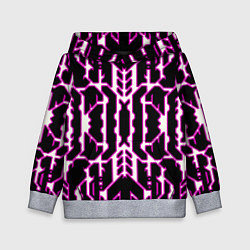 Толстовка-худи детская Техно белые линии с розовой обводкой на чёрном фон, цвет: 3D-меланж