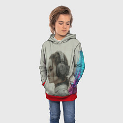 Толстовка-худи детская Девушка в кибернетических наушниках, цвет: 3D-красный — фото 2