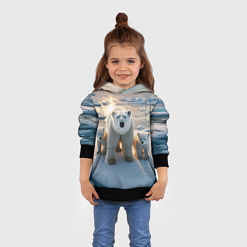 Детская толстовка Polar bear with her cubs - ai art / 3D-Черный – фото 4