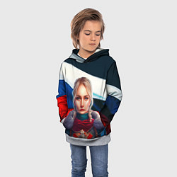 Толстовка-худи детская Блондинка с косами - флаг России, цвет: 3D-меланж — фото 2