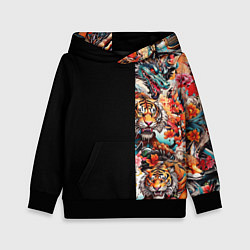 Толстовка-худи детская Тату ирезуми дракона тигр лис и самурай, цвет: 3D-черный