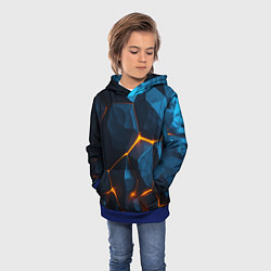 Толстовка-худи детская Разлом плит с оранжевым свечением, цвет: 3D-синий — фото 2