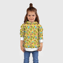 Толстовка-худи детская Щенята и летний вайб паттерн, цвет: 3D-белый — фото 2