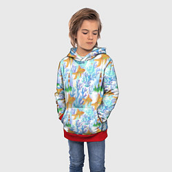 Толстовка-худи детская Золотая рыбка и кораллы акварельные, цвет: 3D-красный — фото 2