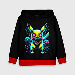 Толстовка-худи детская Pikachu and skeletons - neon glow ai art, цвет: 3D-красный
